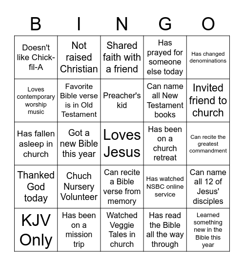 Christian Bingo Card