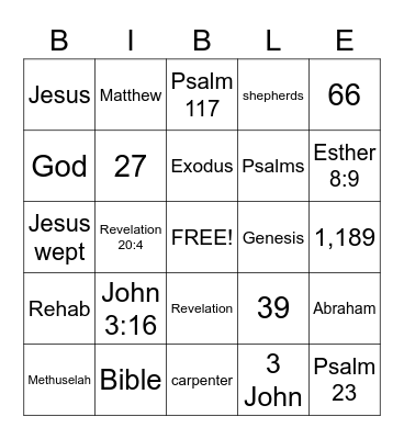 Bible Trivia Bingo Card