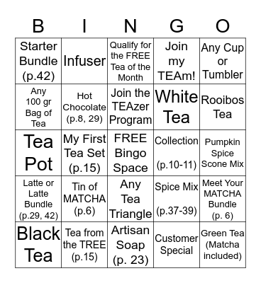 Par-TEA Time Bingo Card