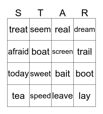 Vowel Pairs Bingo Card