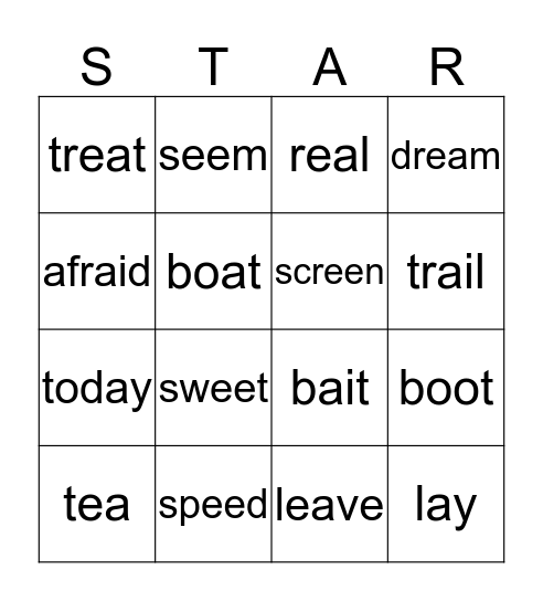 Vowel Pairs Bingo Card