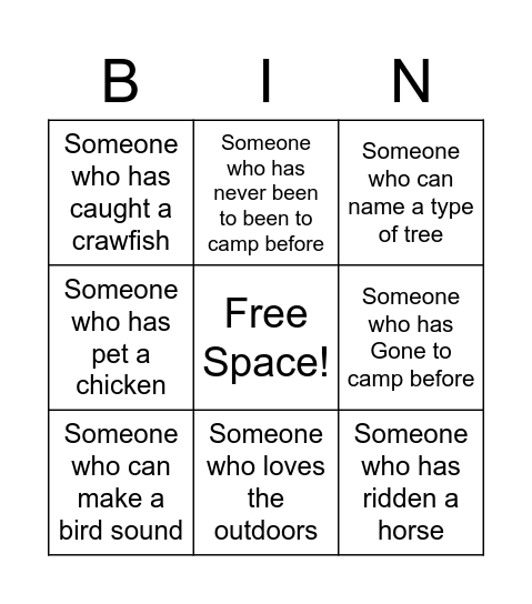 Getting to know you! Bingo Card