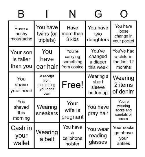 DAD BINGO Card