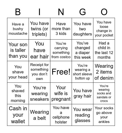 DAD BINGO Card