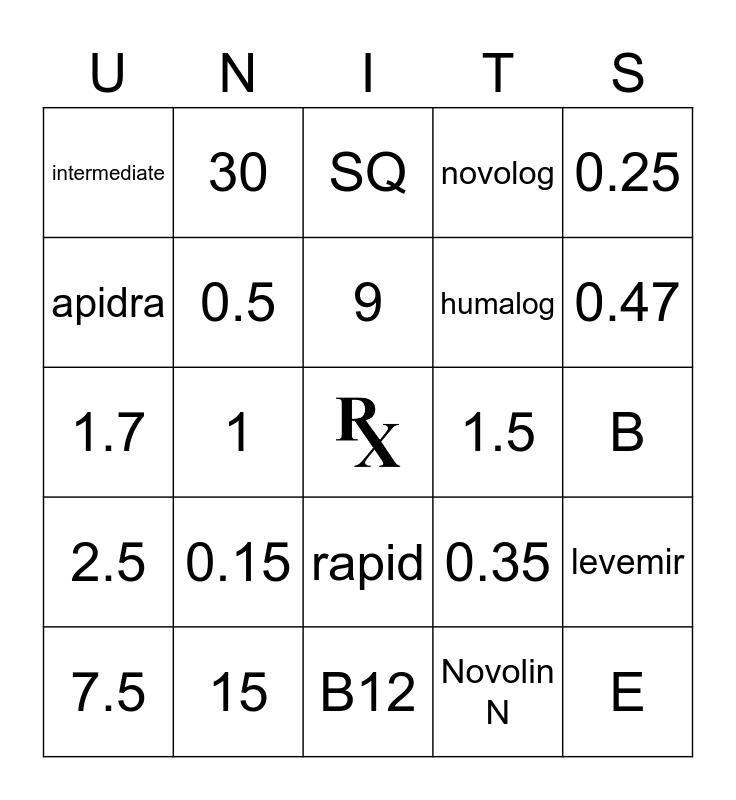 Other Units of Measure Bingo Card