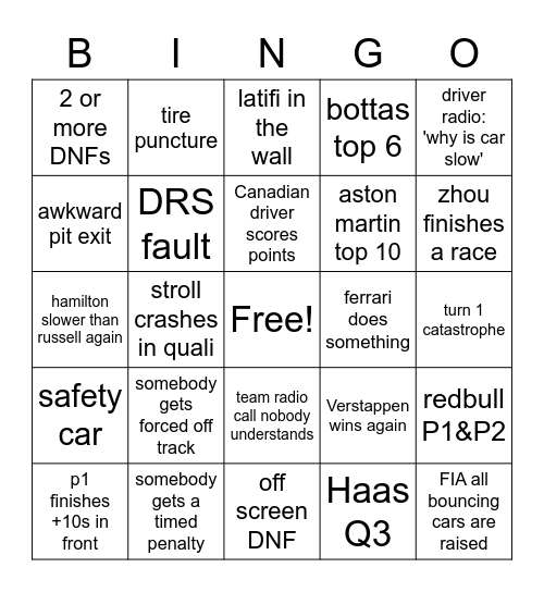 Canada Bingo Card