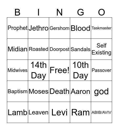 EXODUS Bingo Card