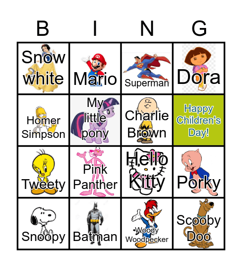 Cartoon Bingo Card