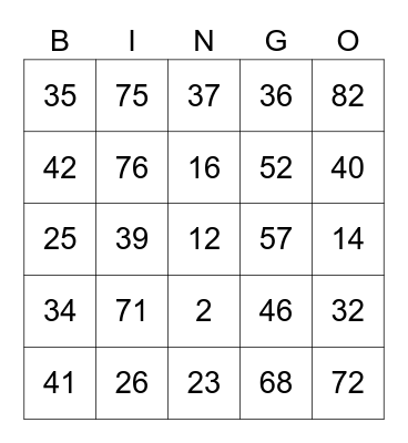 Bingo Time! Bingo Card