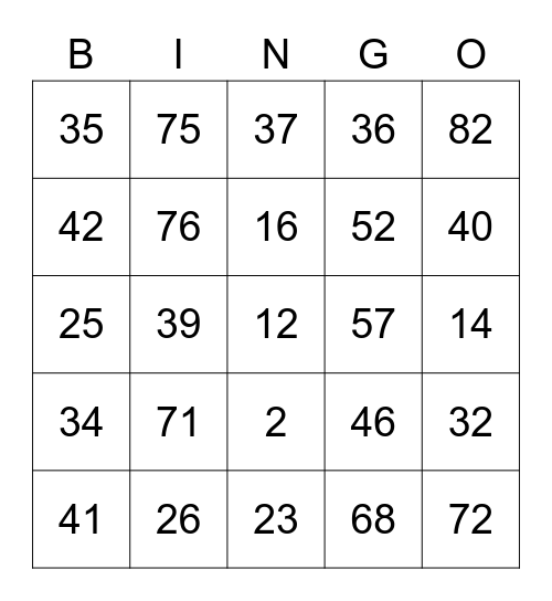Bingo Time! Bingo Card