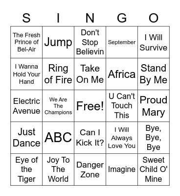 SINGO Bingo Card