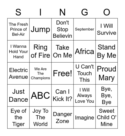 SINGO Bingo Card