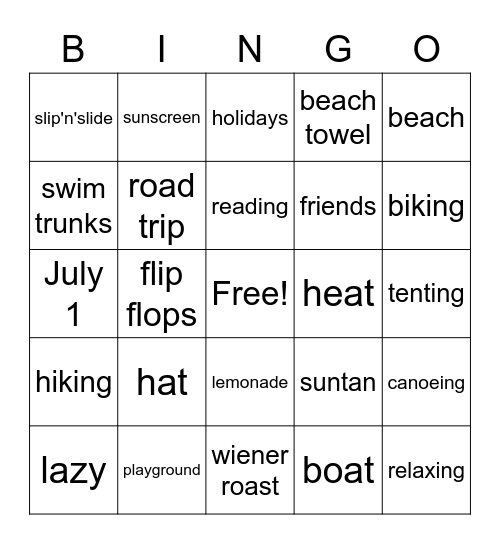 SUMMER BINGO Card