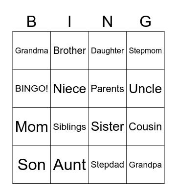 Family Tree Bingo Card