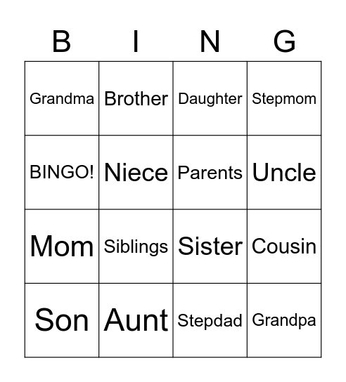 Family Tree Bingo Card