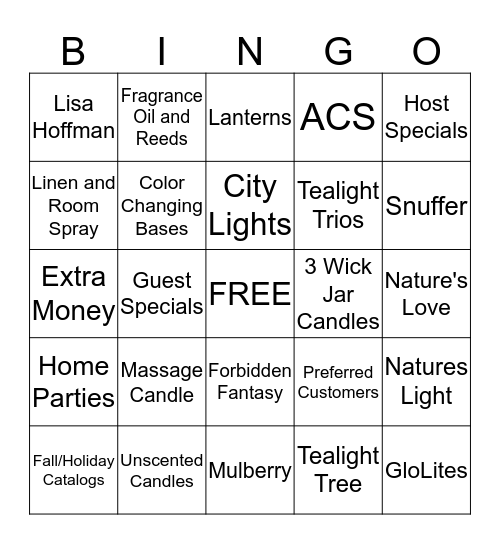 PARTYITE Bingo Card