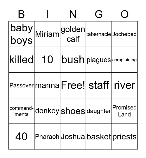 Moses Bingo Card