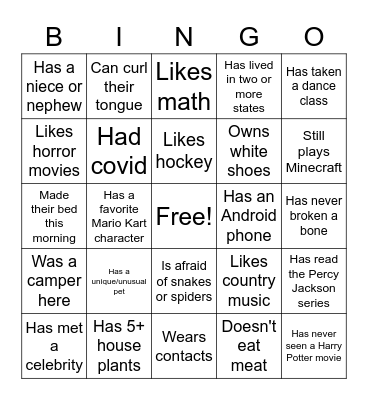 Orientation Bingo Card