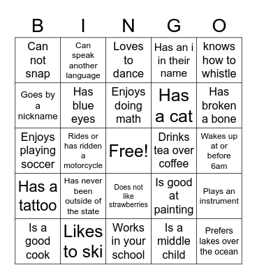 Find Someone Who... Bingo Card