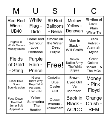 ROY G. BIV Bingo Card
