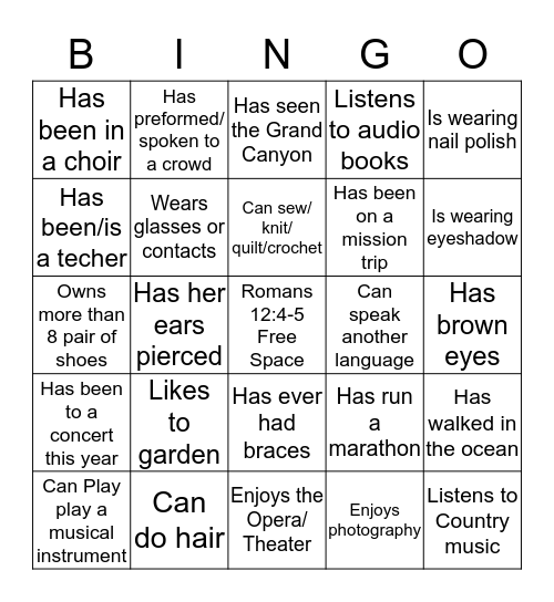 We are the Body of Christ  Bingo Card