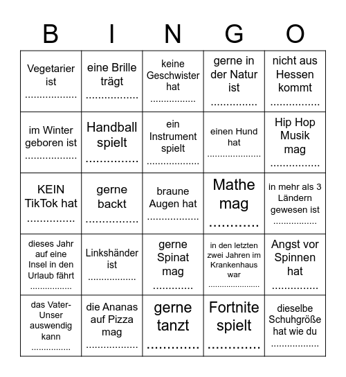 Finde eine Person, die... Bingo Card