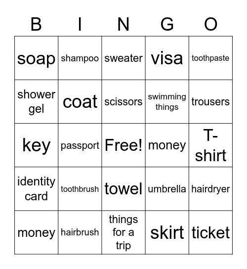 Things U5 Bingo Card