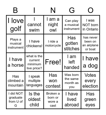 CFO Summer Kick-Off! Bingo Card