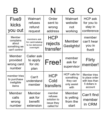 Crazy Call Bingo Card