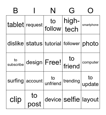 Social Media Bingo Card