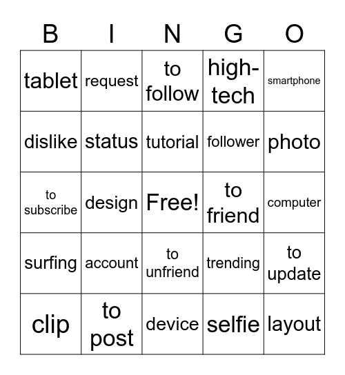 Social Media Bingo Card