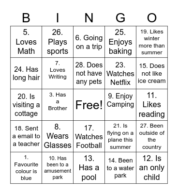 End of Year Bingo Card