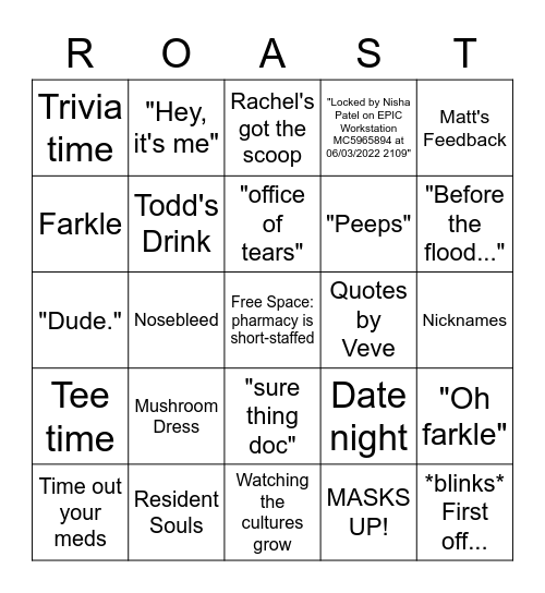 HFH Resident Bingo Card