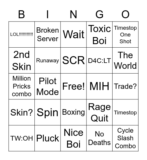 Silver Chariot Bingo!!! Bingo Card