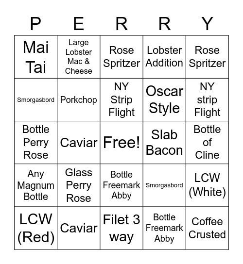 Perrys Bingo Card