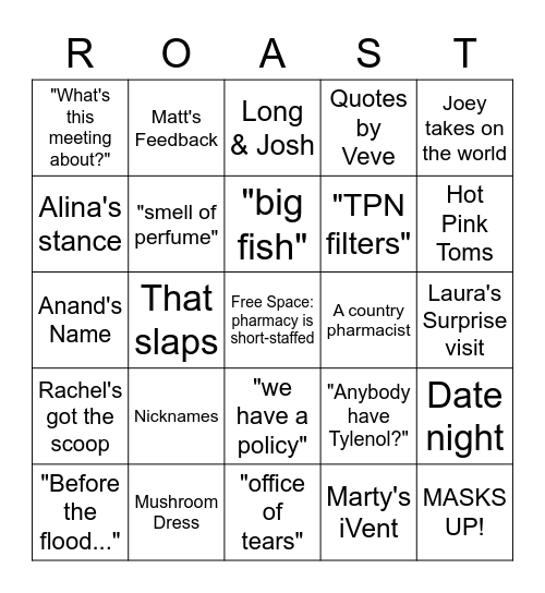 HFH Resident Bingo Card