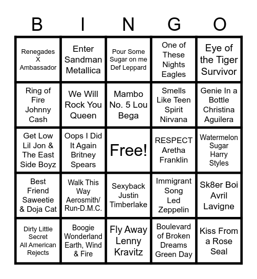 BOSS Music Bingo! Bingo Card