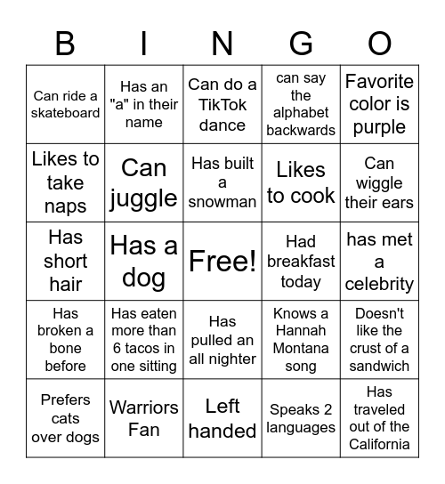 Random Bingo Card