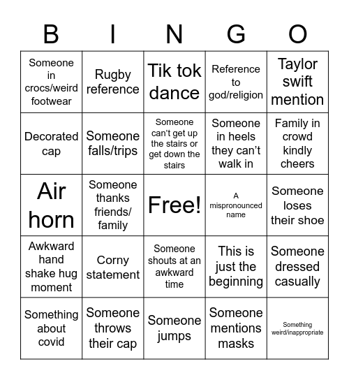 Grad Bingo Card