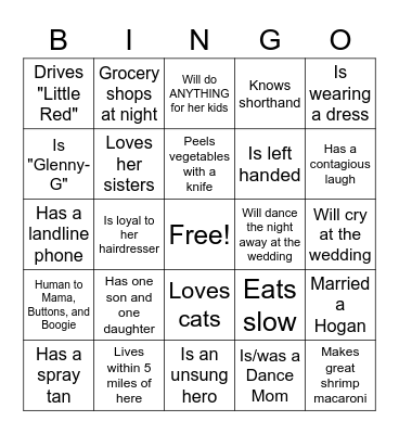 Bridal BINGO Card