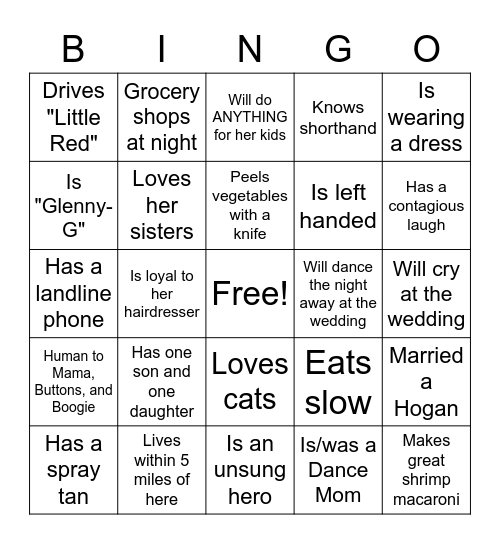 Bridal BINGO Card