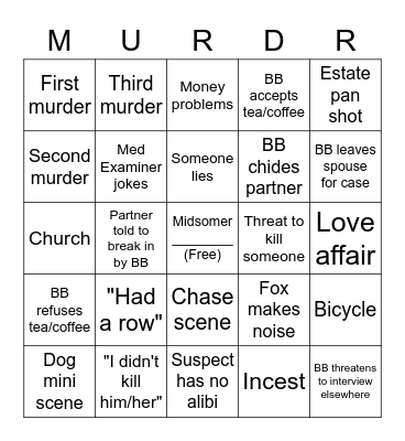 Midsomer Murders Bingo Card