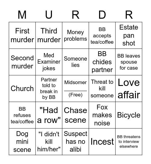 Midsomer Murders Bingo Card