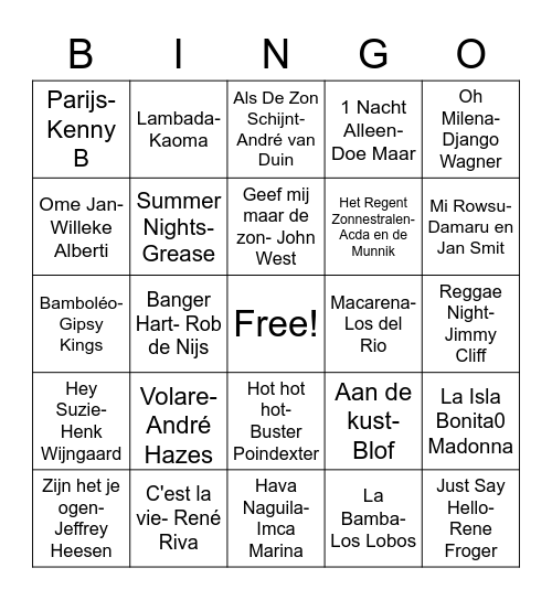 ZomerMuziekBingo Card