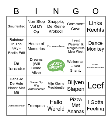 Kamp 2022 Groep 8 Bingo Card