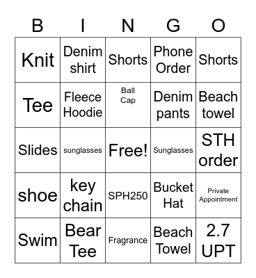 Father's Day Bingo Card