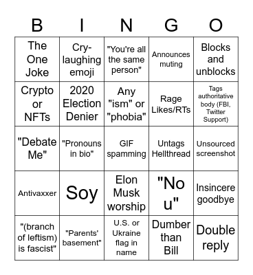 Hellthread Chud Bingo Card