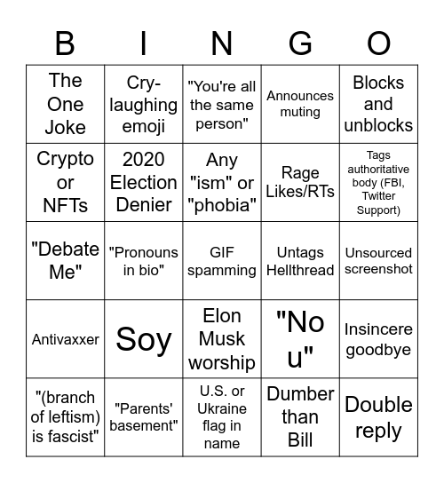 Hellthread Chud Bingo Card