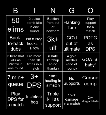Open Queue Bingo Card