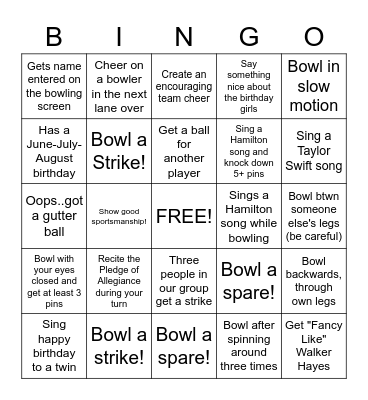 Anna & Abby's Birthday Bowling Bingo Card